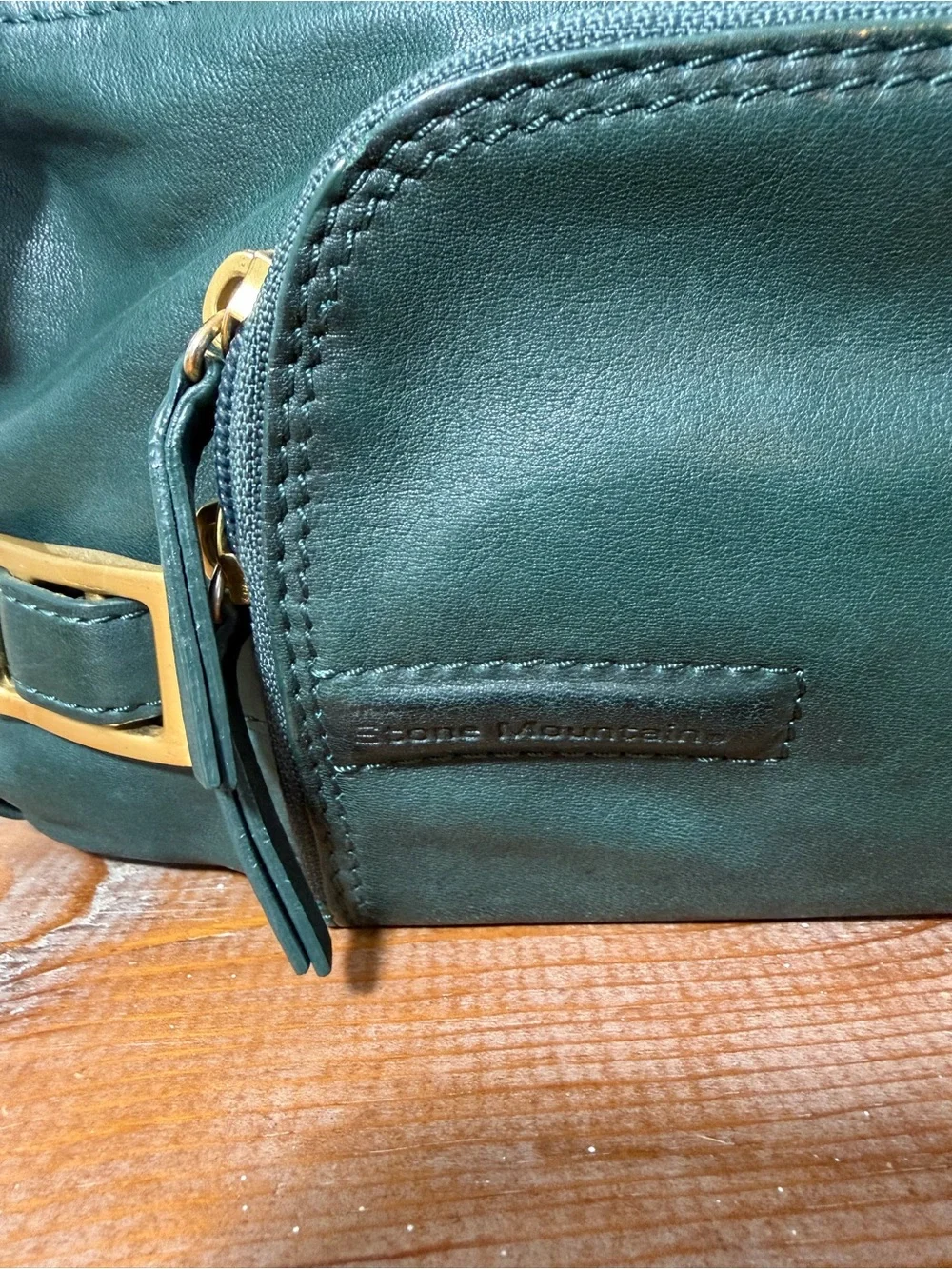 Stone Mountain Accessories Dark Green Leather Shoulder Bag with Gold Accents
